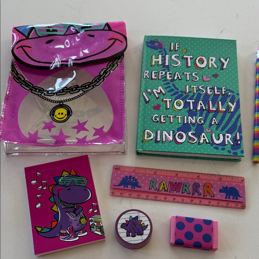 Dinosaur Themed Kids Stationary Set with Pink and Green Accents NWT ✨